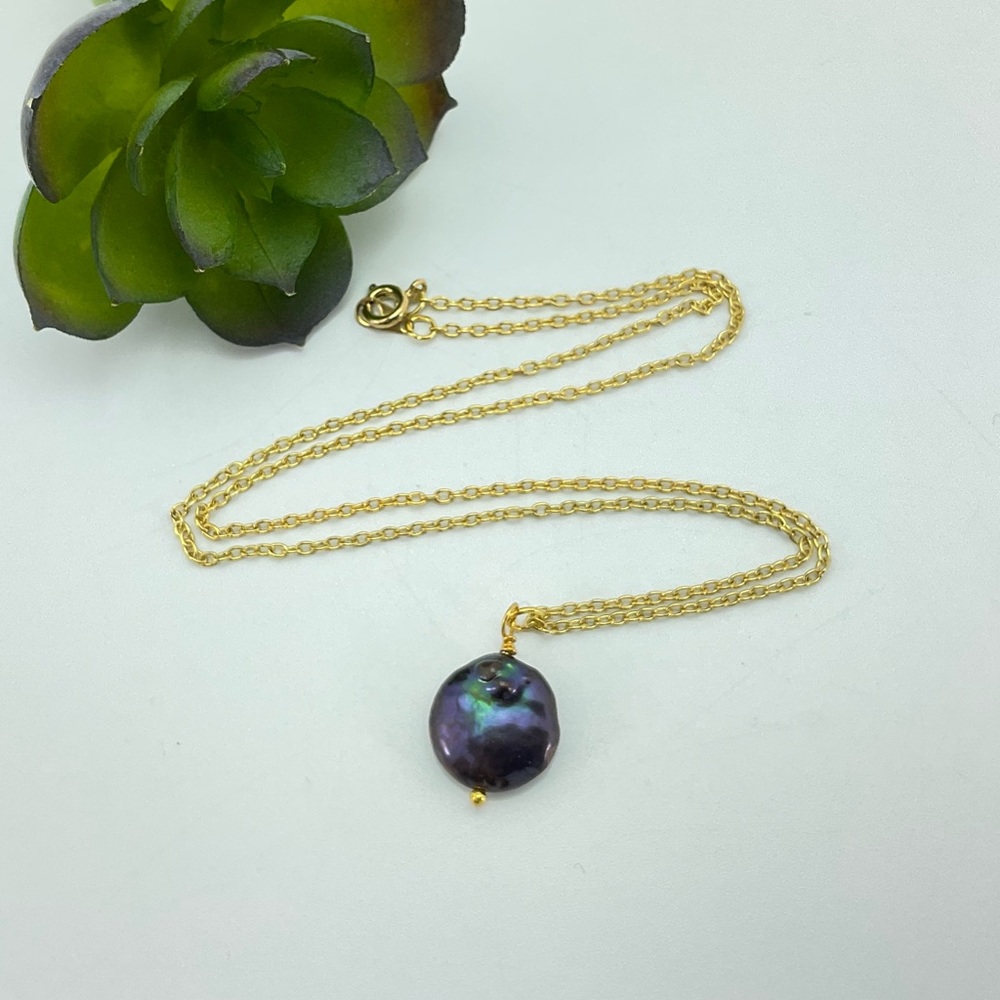 Purple Baroque Pearl Pendant Necklace, Handmade, Fresh Water Coin Pearl